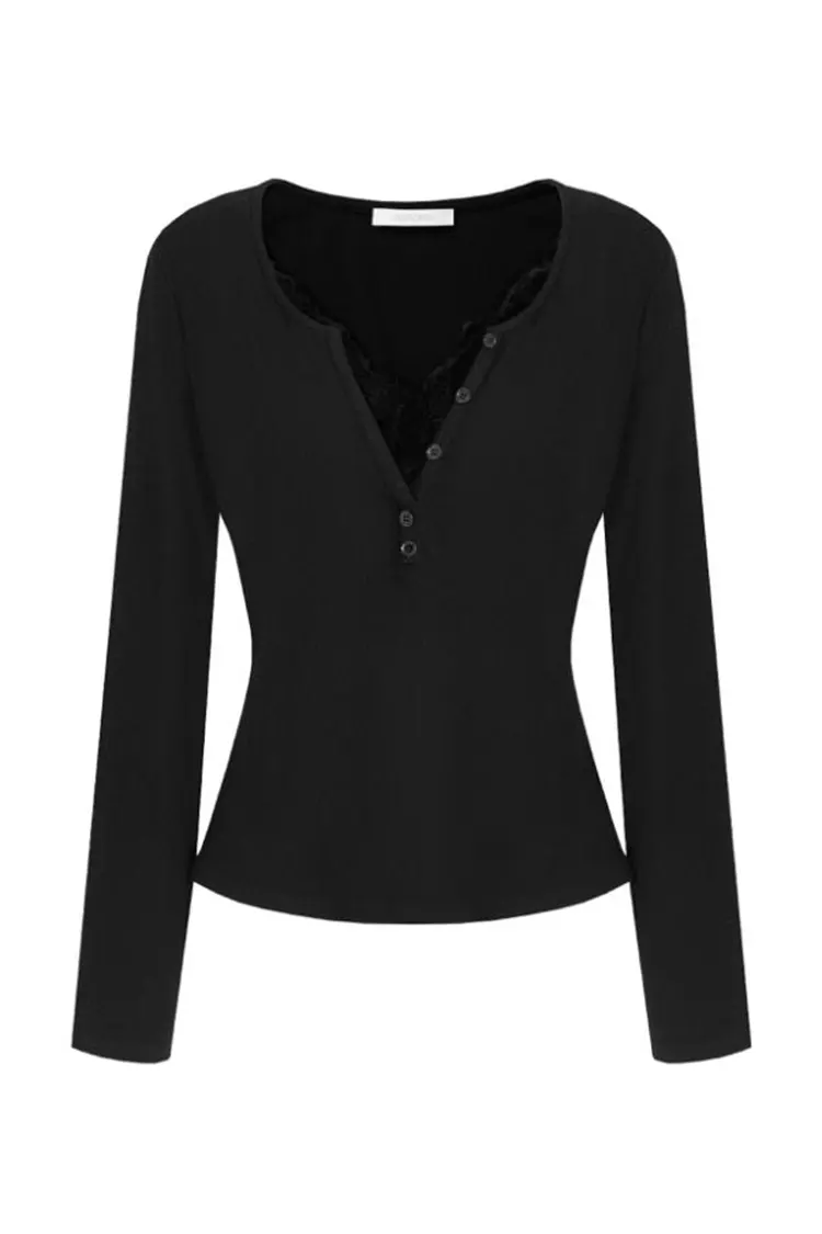 Áo len nữ cổ chữ V ren mỏng