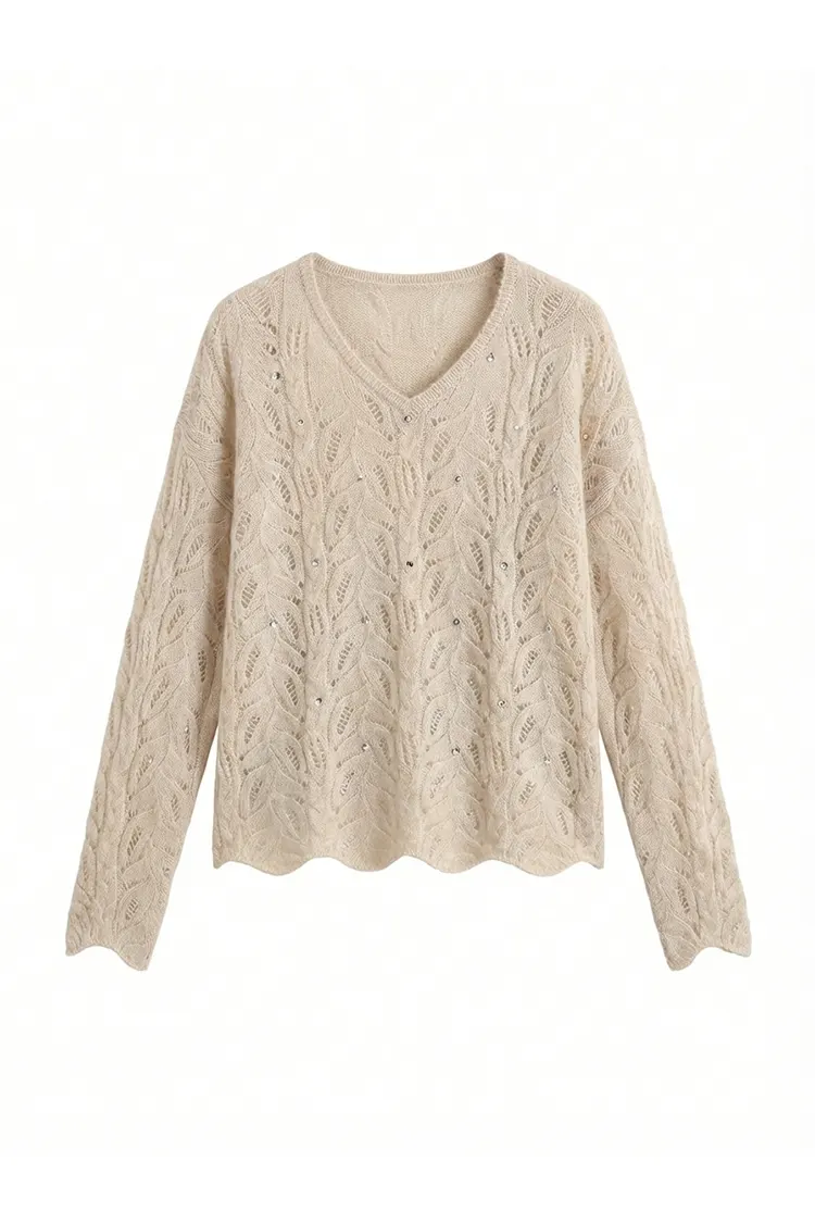 Áo len cashmere mỏng cổ chữ V cho nữ